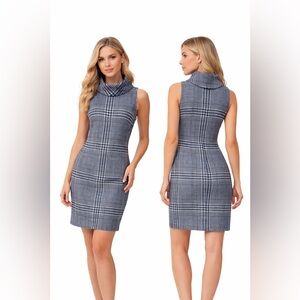 J.McLaughlin Demi Dress Egret White Denim Blue Wales Sheath Dress Knee Length